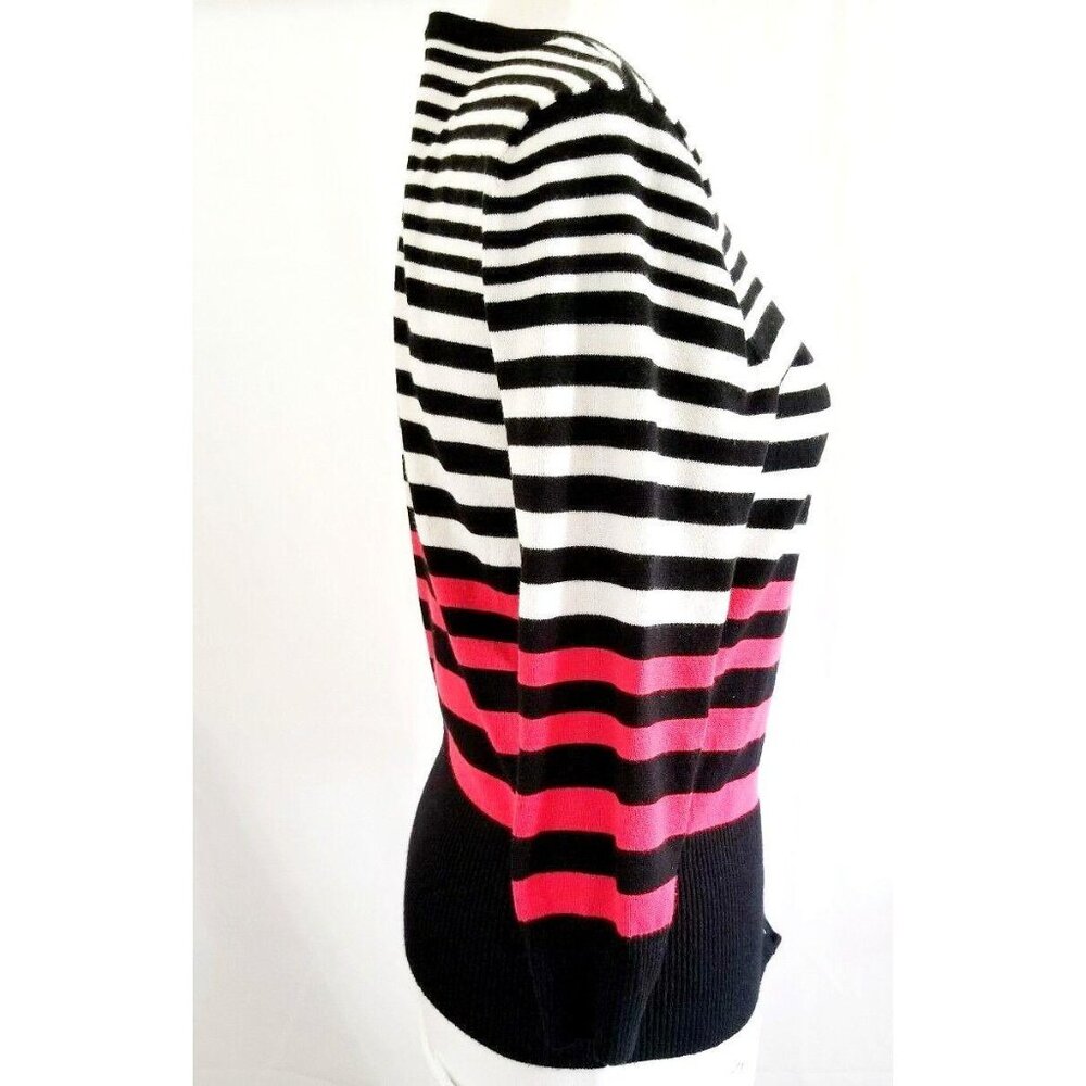 Maurices Women’s White Red Black Striped 3/4 Sleeve Cardigan Sweater Size Medium - Picture 4 of 9